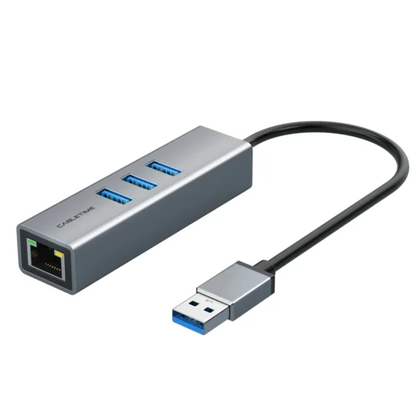 CABLETIME USB 3.0 Gigabit Ethernet Adapter RJ45 1000Mbps Network Card with 3-Port USB Hub for MacBook And Laptop Computers