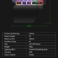 35keys One Handedly Single Hand Mini Gaming Keyboard Usb Ultra-slim Wired Backlight Keyboard for Laptop Desktop PC Smartphone