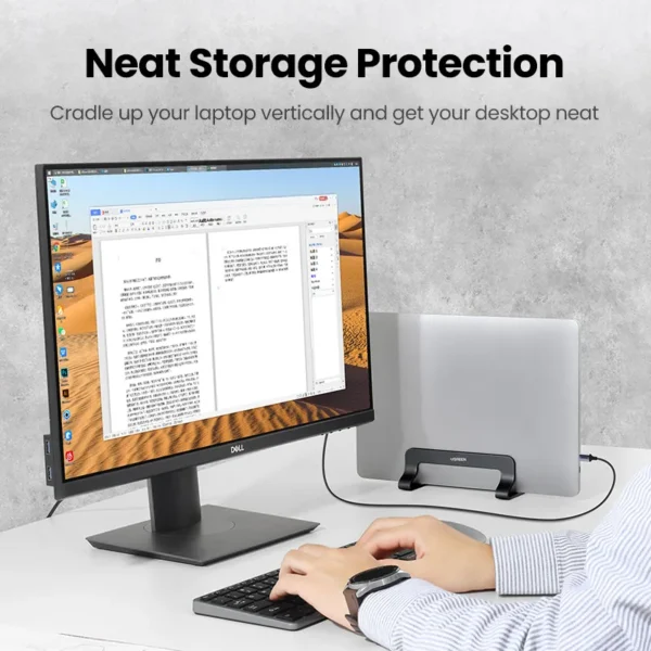 S6c760ee3497a49148ffca1d260dbd600c.webp UGREEN Vertical Laptop Stand For MacBook Pro Aluminum Portable Notebook Stand Laptop Support MacBook Air Pro Tablet Phone Stand