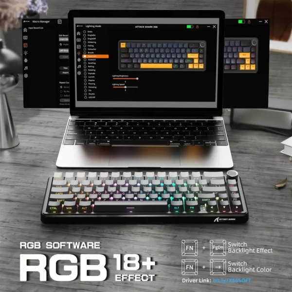 S7bcc82af121545c6905a3e18e6683294F.webp Attack Shark X66 Gasket Wireless Mechanical Gaming Keyboard with Volume Knob RGB Backlit Side Printed PBT Keycaps