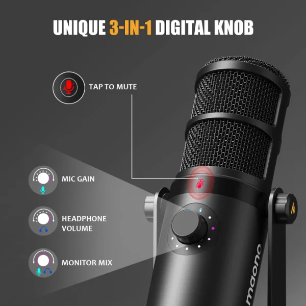 S7dc29ff480e24cb9b2da651faff836085.webp maono PD400X USB/XLR Dynamic Microphone All Metal With One-Touch Mute Headphone Jack And Volume Control For Podcasting Streaming