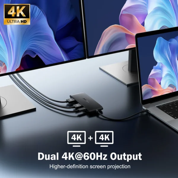 S85e95b1fc5694dfc8958f3d2fb9f52c2s.webp Lemorele 4K USB-C Hub 7 Ports Docking Station USB Hub Adapter USB C to Dual HDMI 4K@60Hz for Windows MacBook Air Laptop