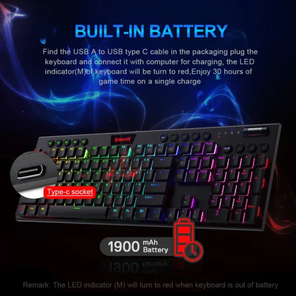 Sbd246b57f1354094bc556d3f24cade0f3.webp REDRAGON Horus K618 RGB support Bluetooth 5.0 wireless USB 2.4G 3 mode Mechanical Gaming Keyboard 104 Keys for Compute PC Laptop