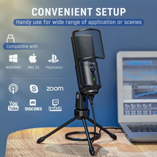 Sf2e3c78146e644ba81383d7873bc6a1eW.webp FIFINE USB Streaming Microphone with Pop Filter,Condenser Mic Set with Tap-to-Mute&Vol Control for PC,Recording,YouTube-K669PRO1