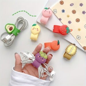 Cute Animal & Fruit Reusable Silicone Cord Organizer Set – 2 Pieces