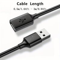 Male-to-Female USB 2.0 Extender Cord for Consoles, Smart TVs & SSDs