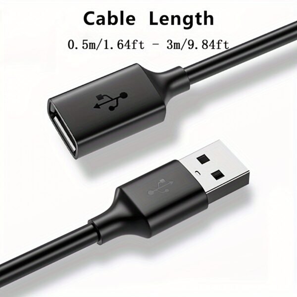 Male-to-Female USB 2.0 Extender Cord for Consoles, Smart TVs & SSDs