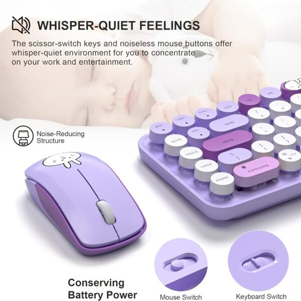 Retro 68-Key Round-Keycap Wireless Keyboard & Mouse Combo with 2.4GHz Connection