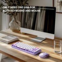 Retro 68-Key Round-Keycap Wireless Keyboard & Mouse Combo with 2.4GHz Connection