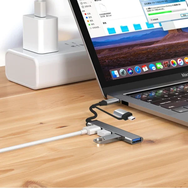 S0d74353de04041069cfca068ed68087cM.webp Aluminium 4-Port USB-C Hub with One USB 3.0 & Three USB 2.0 Ports