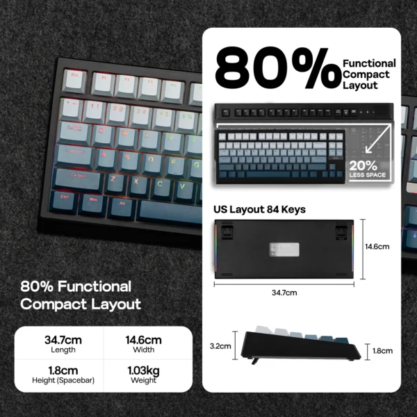 8000mAh 8K Hall Effect Gasket Keyboard with Three Connection Modes – EPOMAKER G84 HE