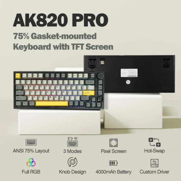 S184fff9254a547b9af86dd195321e4aaX.webp TFT-Display Tri-Mode 75% Gasket Mechanical Keyboard – Ajazz AK820 Pro