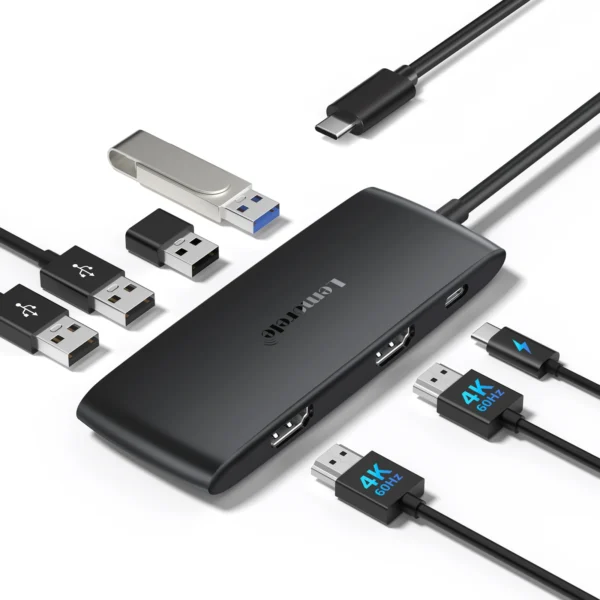 7-Port Dual-HDMI 4K/60Hz USB-C Docking Hub Lemorele