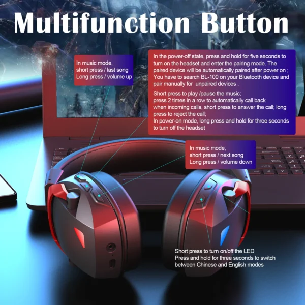 Tri-Mode Multi-Device Gaming Headset with Detachable Noise-Cancelling Microphone