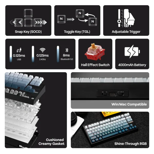 8000mAh 8K Hall Effect Gasket Keyboard with Three Connection Modes – EPOMAKER G84 HE