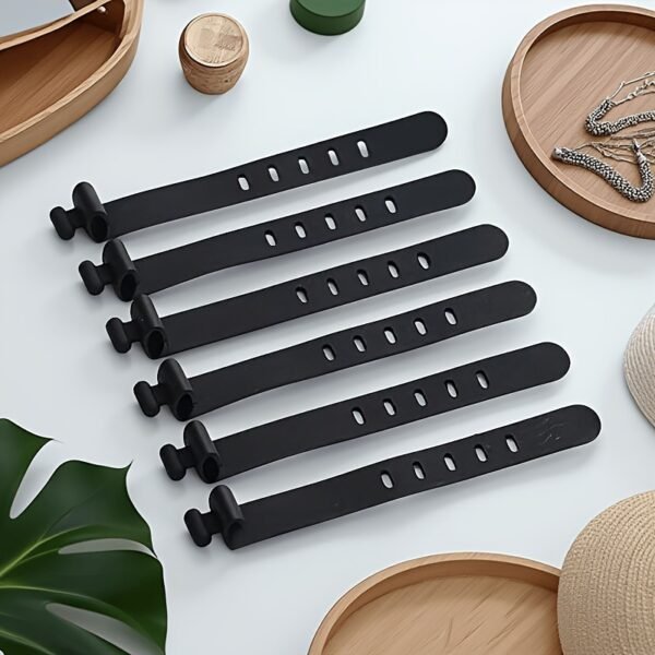 Black Reusable Silicone Data Cable Organizer Strap Set 6 Pieces