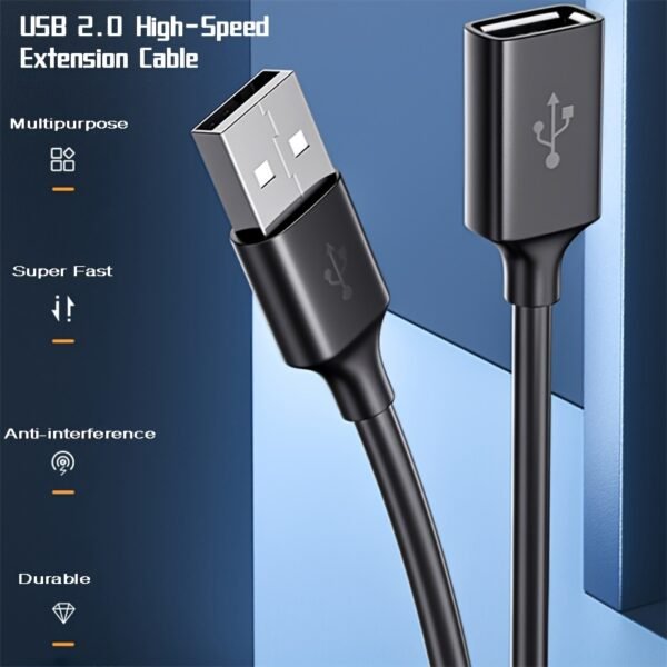 Male-to-Female USB 2.0 Extender Cord for Consoles, Smart TVs & SSDs