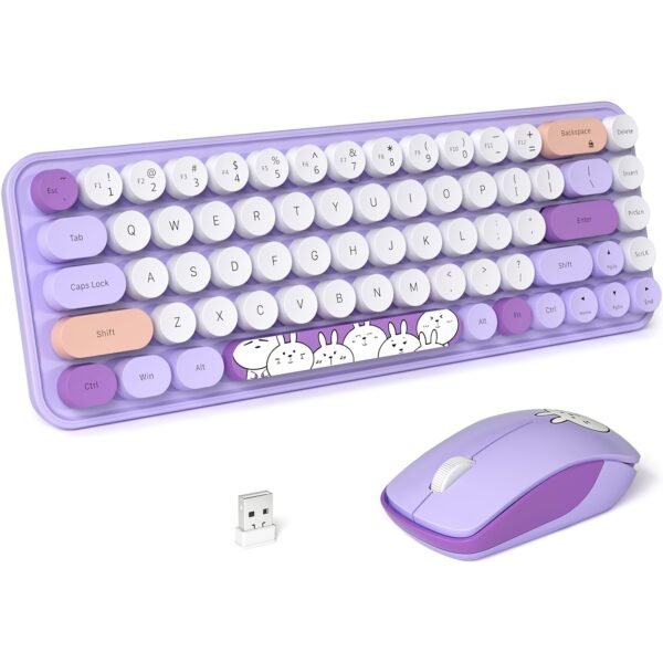 Retro 68-Key Round-Keycap Wireless Keyboard & Mouse Combo with 2.4GHz Connection